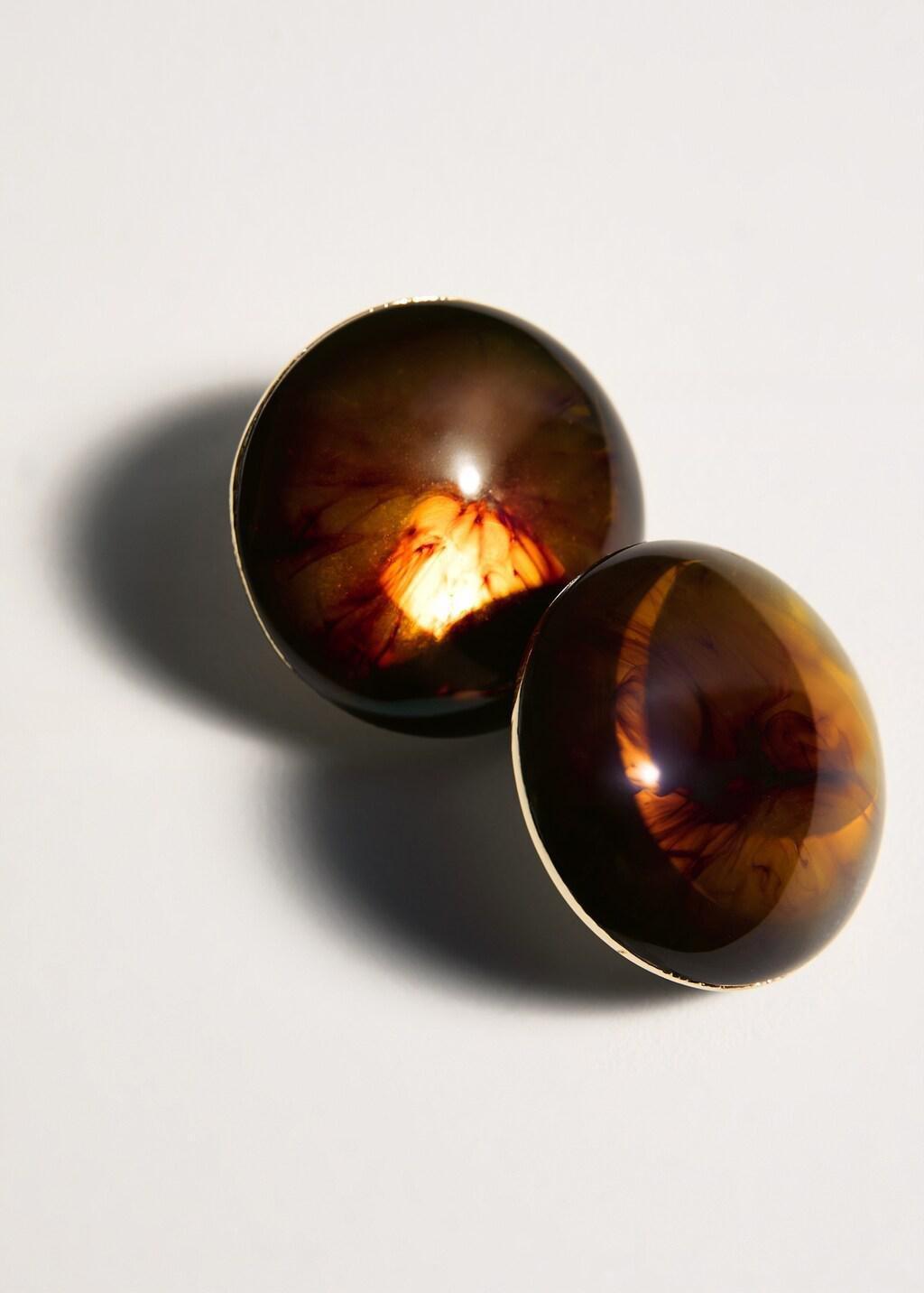 Brown Round Resin Earrings, Brown, large image number 1