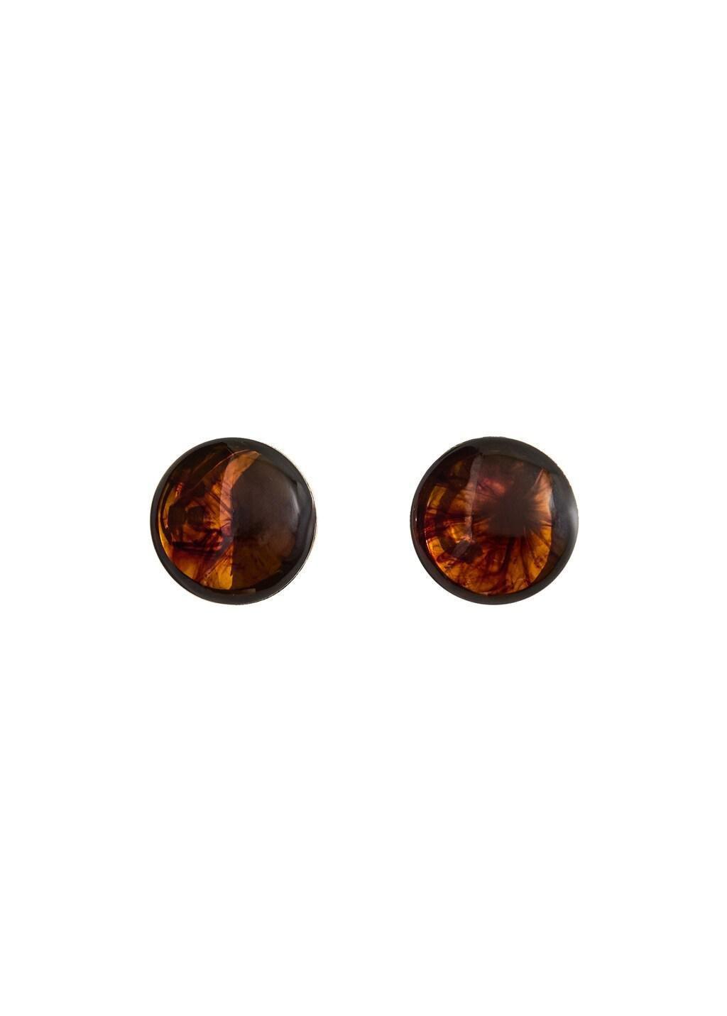 Brown Round Resin Earrings, Brown, large image number 2