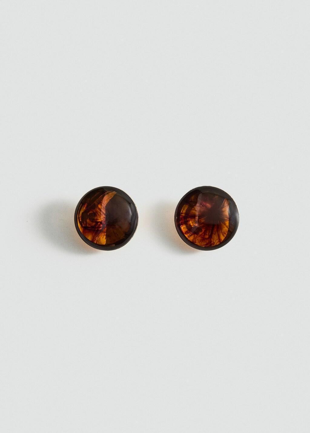 Brown Round Resin Earrings, Brown, large image number 3