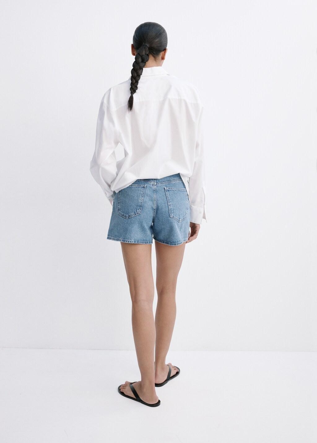Blue High-Waisted Straight-Fit Denim Shorts, Open Blue, large image number 2