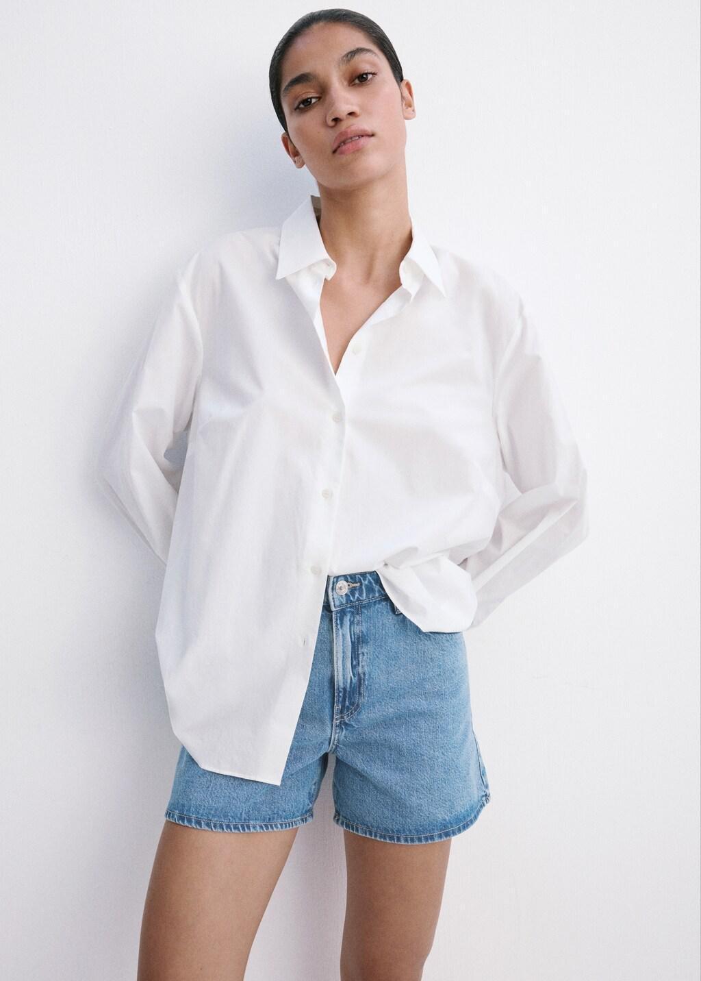 Blue High-Waisted Straight-Fit Denim Shorts, Open Blue, large image number 3
