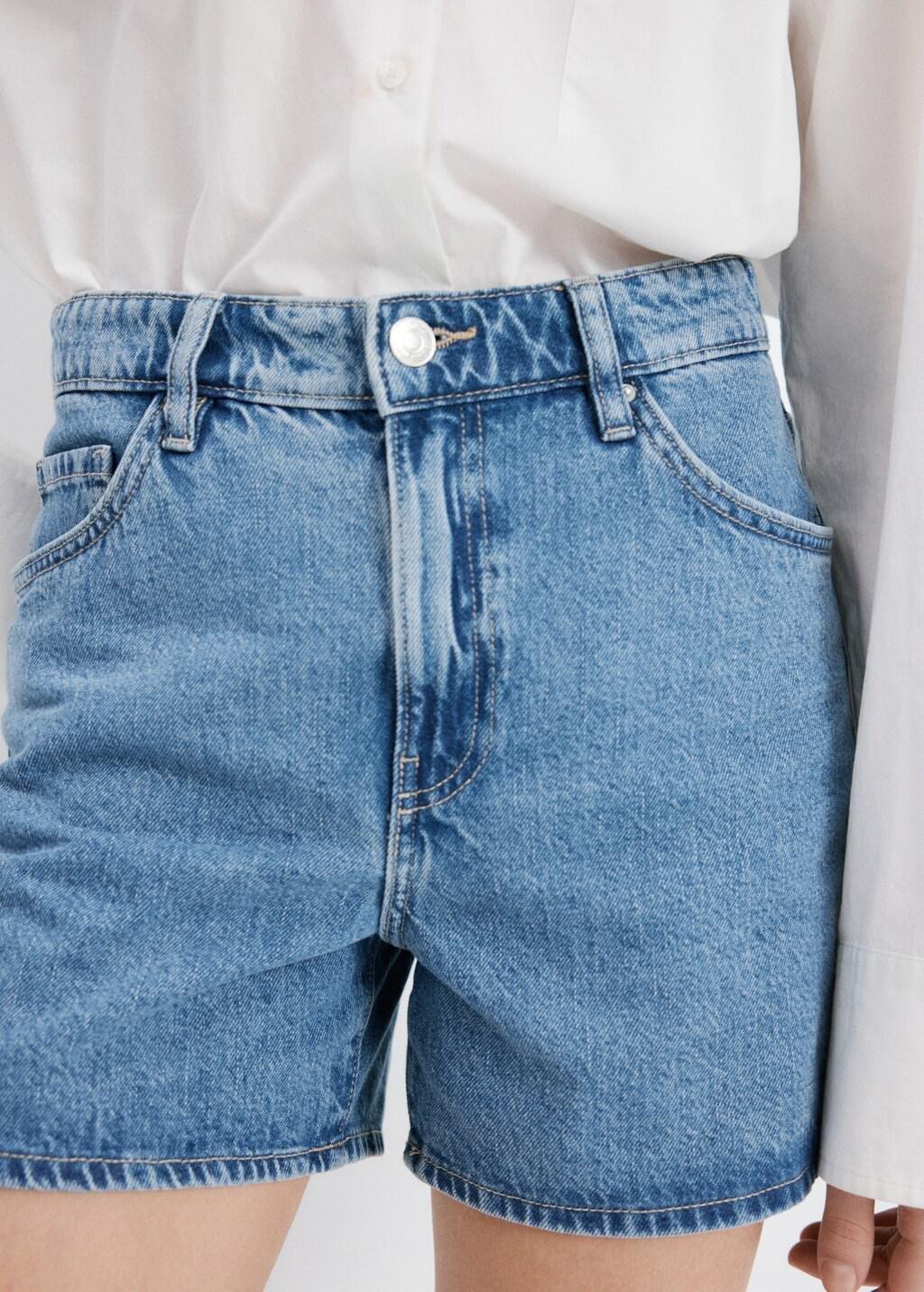 Blue High-Waisted Straight-Fit Denim Shorts, Open Blue, large image number 4