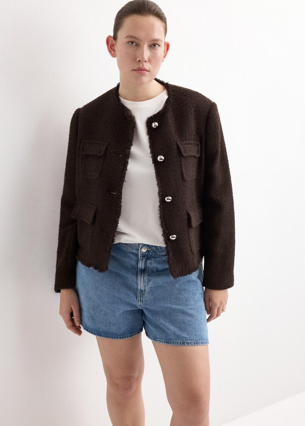 Blue High-Waisted Straight-Fit Denim Shorts, Open Blue, large image number 6