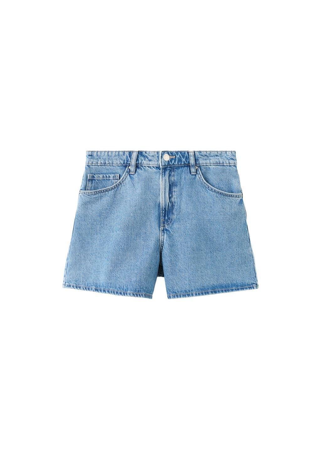 Blue High-Waisted Straight-Fit Denim Shorts, Open Blue, large image number 7