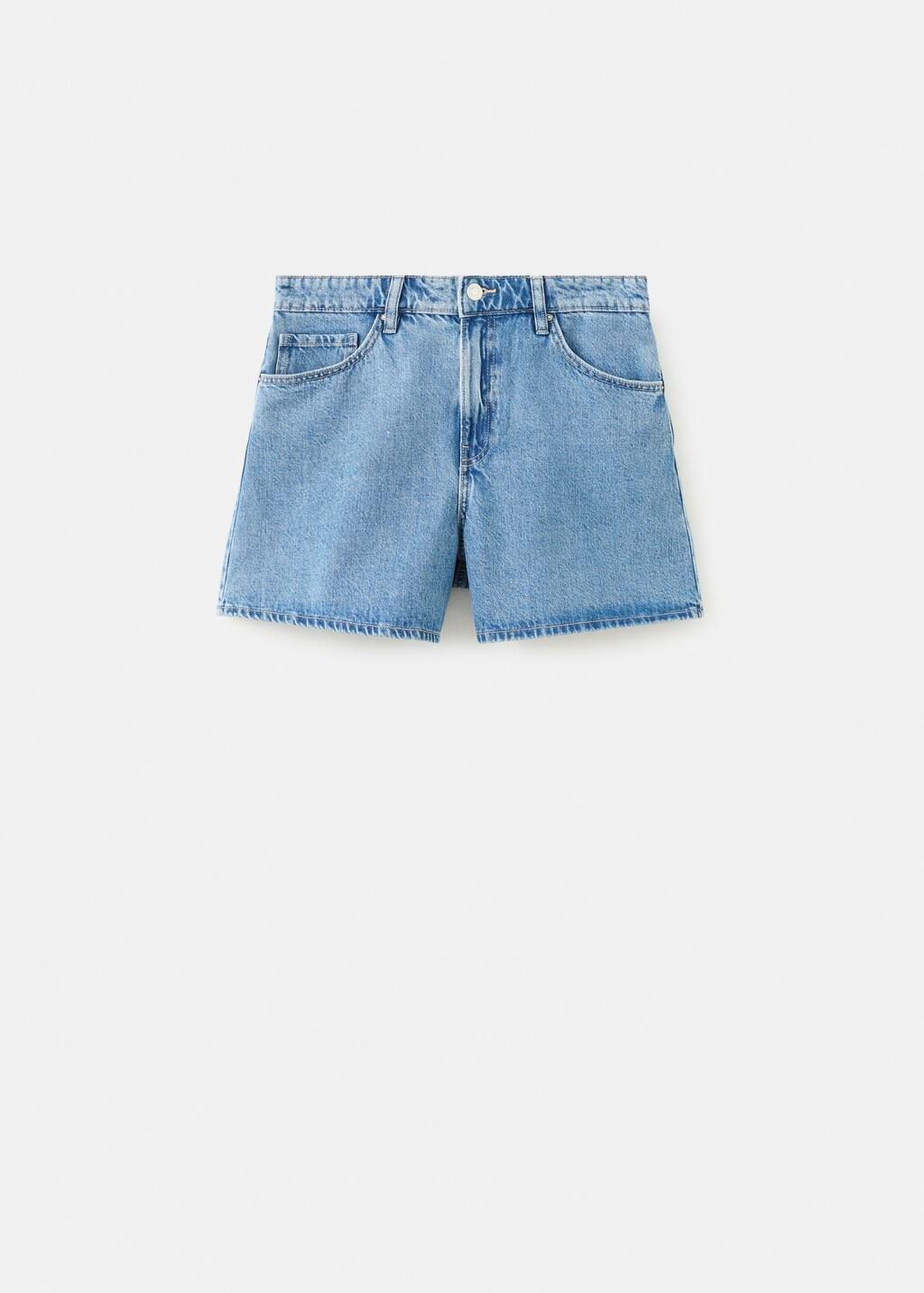 Blue High-Waisted Straight-Fit Denim Shorts, Open Blue, large image number 8