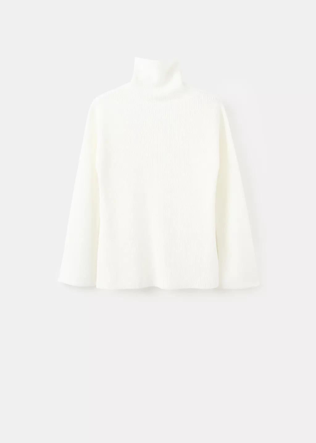 White Turtleneck Knit Sweater, 0201_02, large image number 6