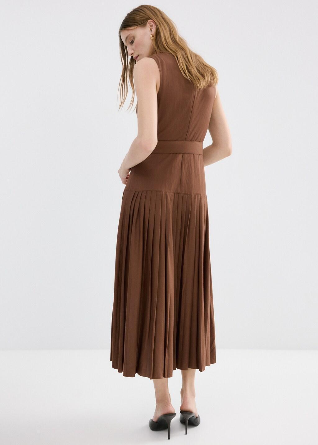 Brown Pleated A-Line Dress, 0201_30, medium