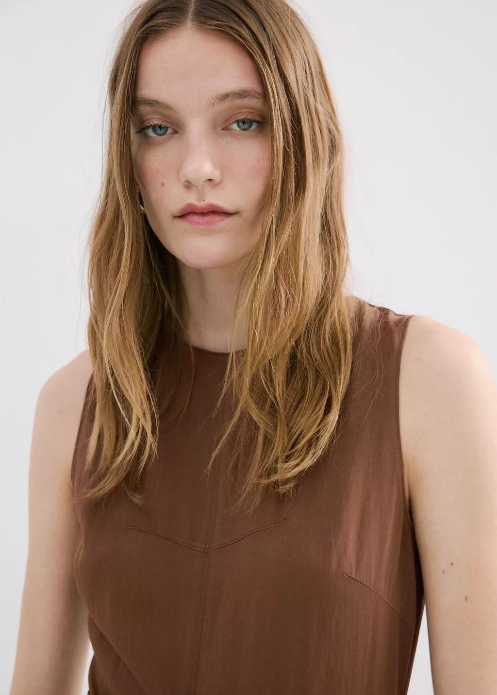 Brown Pleated A-Line Dress, 0201_30, large image number 4