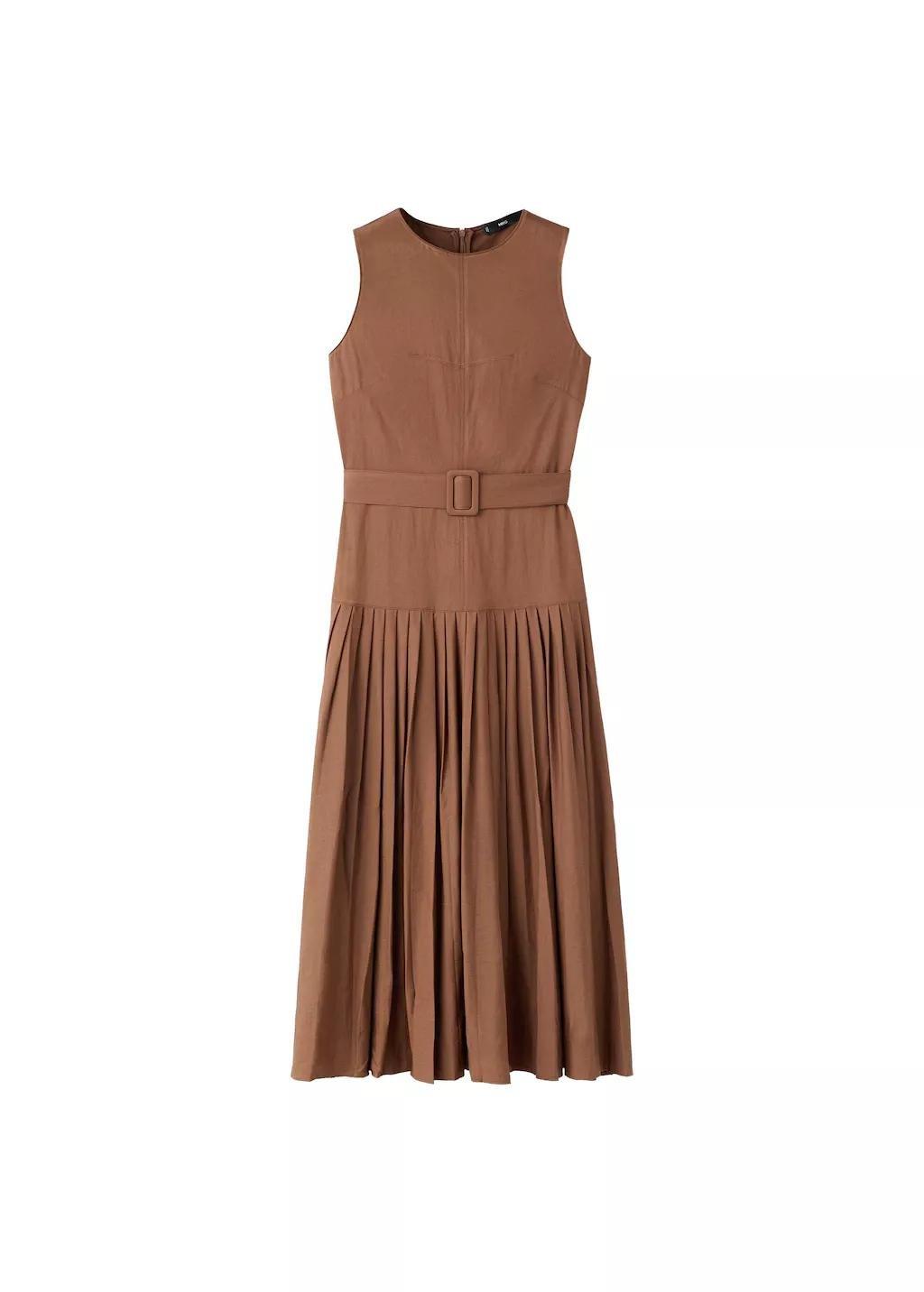 Brown Pleated A-Line Dress, 0201_30, large image number 6