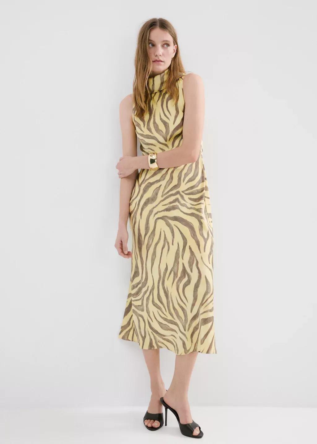 Yellow Printed Dress With Foulard, 0201_12, medium