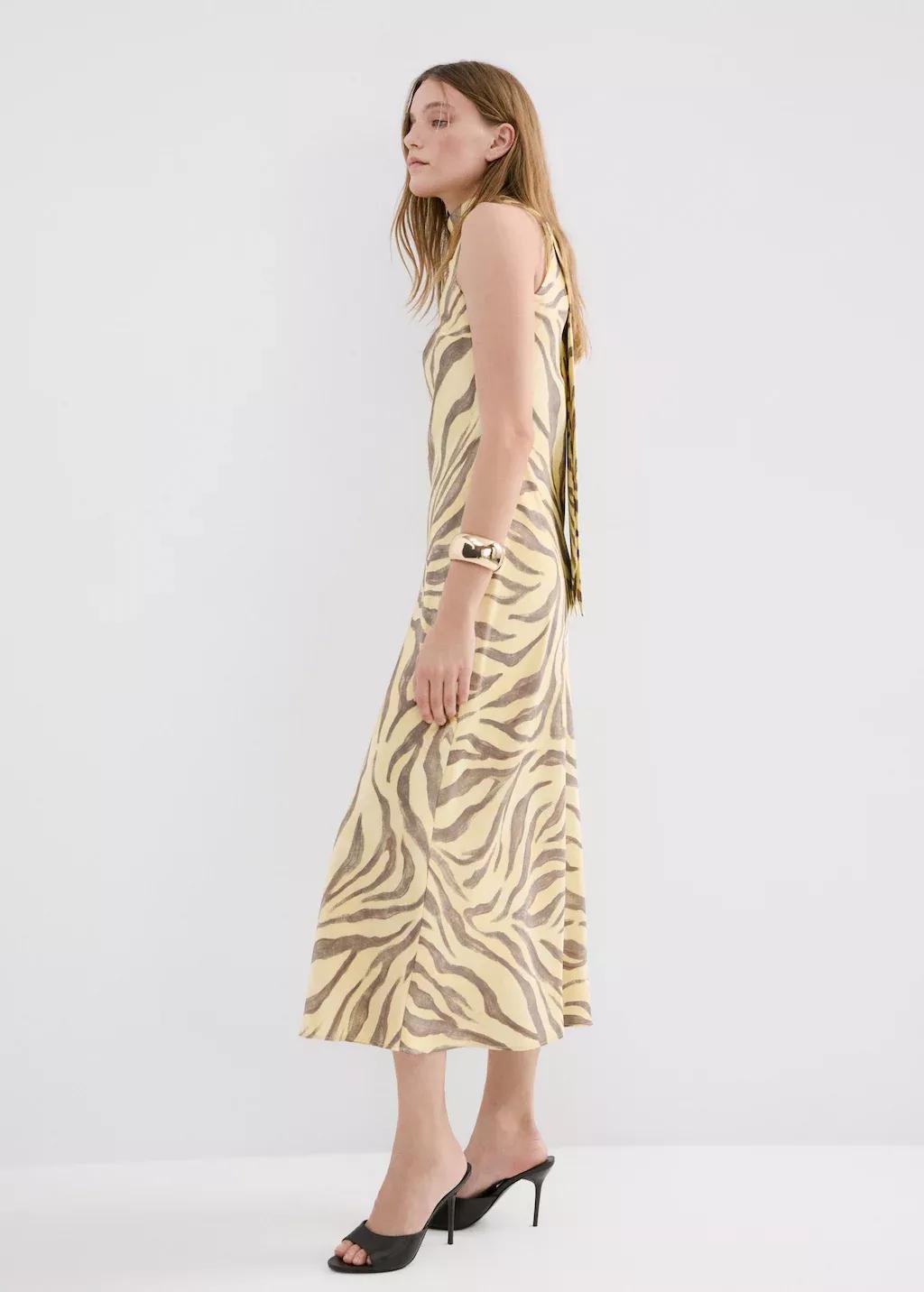 Yellow Printed Dress With Foulard, 0201_12, large image number 6