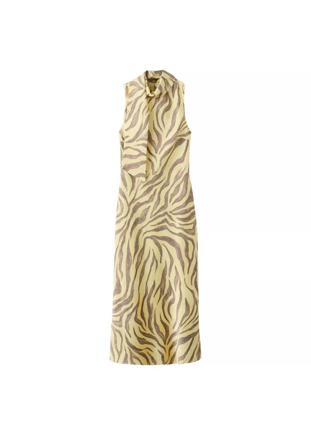 Yellow Printed Dress With Foulard, 0201_12, large image number 7