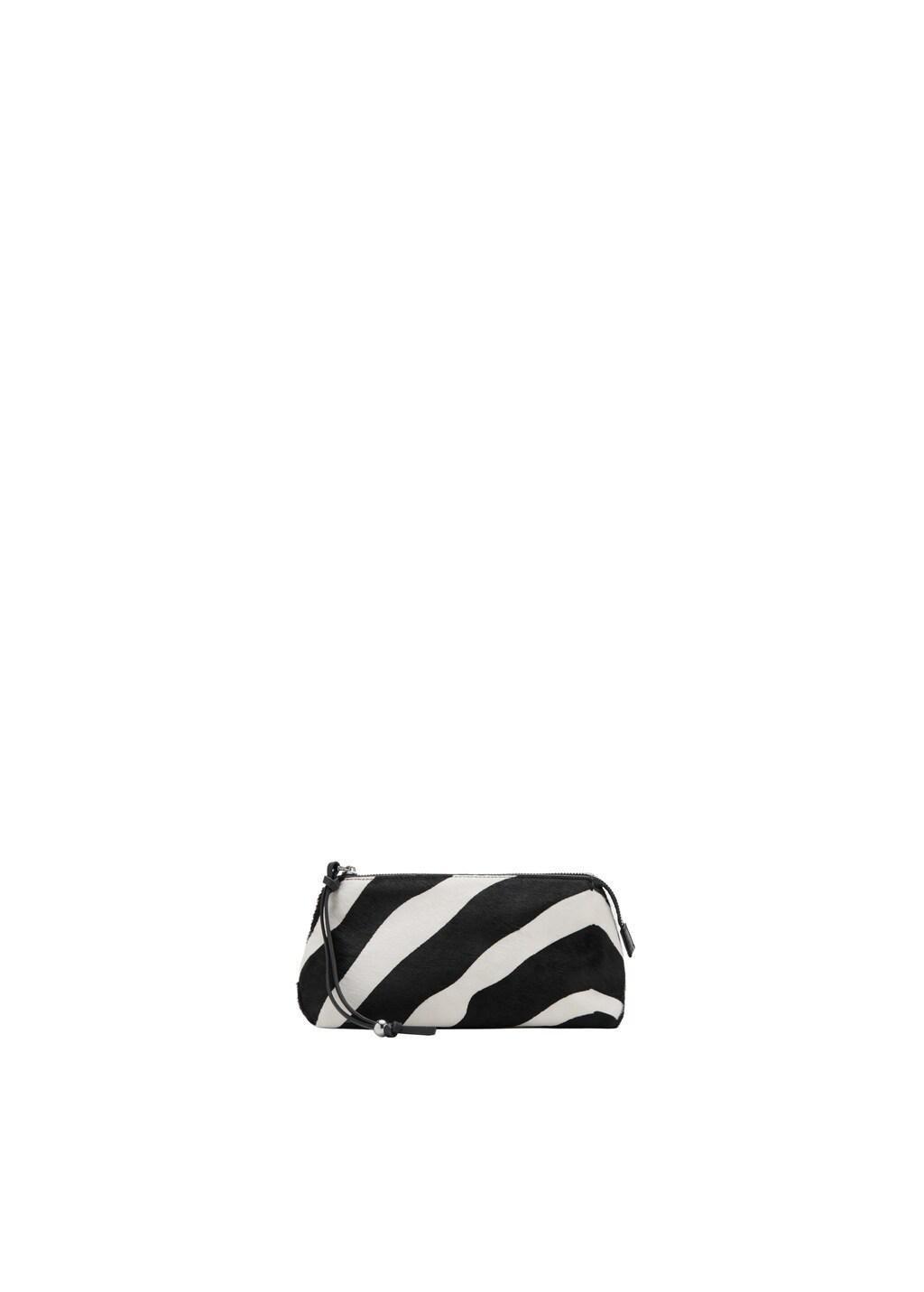 Black Zebra Hair Leather Toiletry Bag, Black, large image number 3