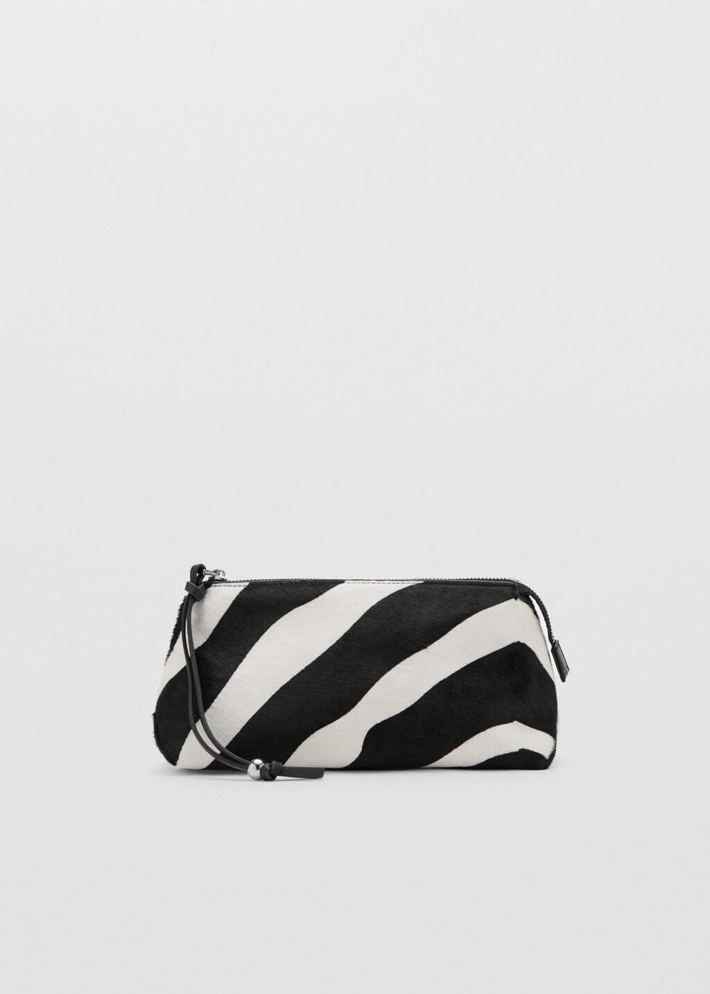 Black Zebra Hair Leather Toiletry Bag, Black, large image number 4