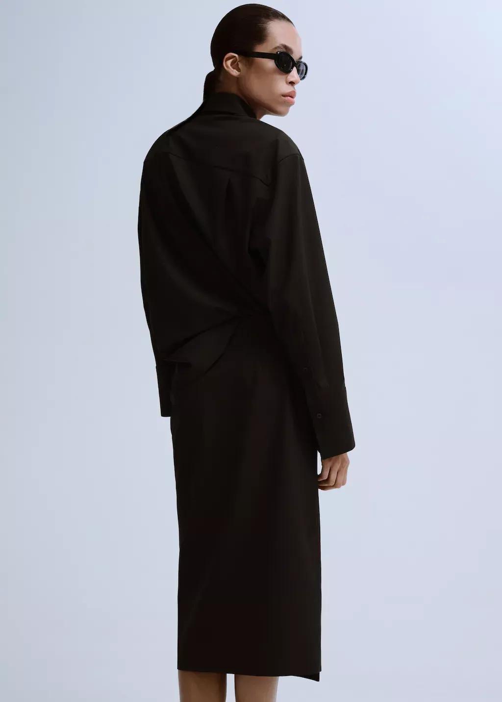 Brown Slit Wrap Skirt, Dark Brown, large image number 2