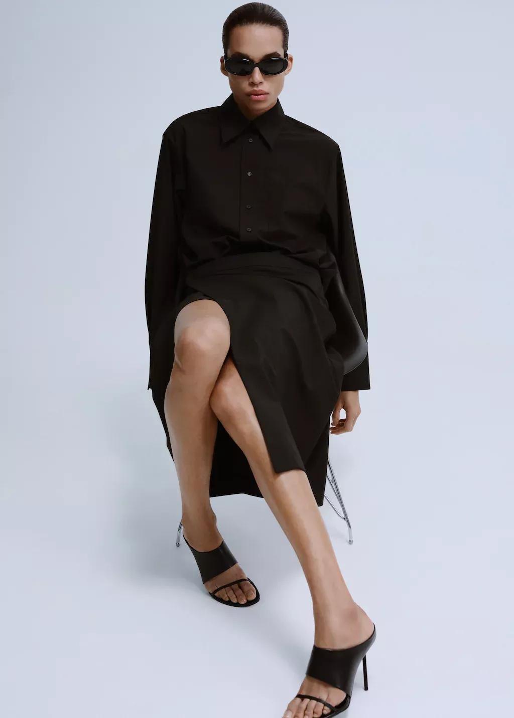 Brown Slit Wrap Skirt, Dark Brown, large image number 4