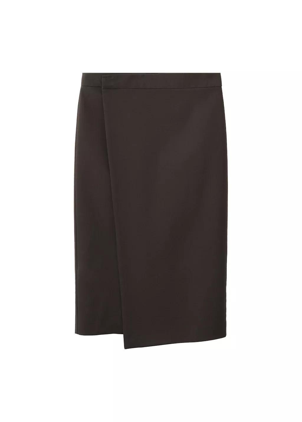 Brown Slit Wrap Skirt, Dark Brown, large image number 6