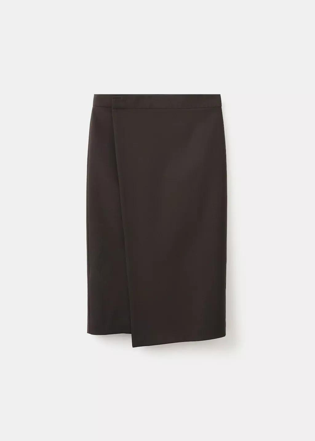 Brown Slit Wrap Skirt, Dark Brown, large image number 7