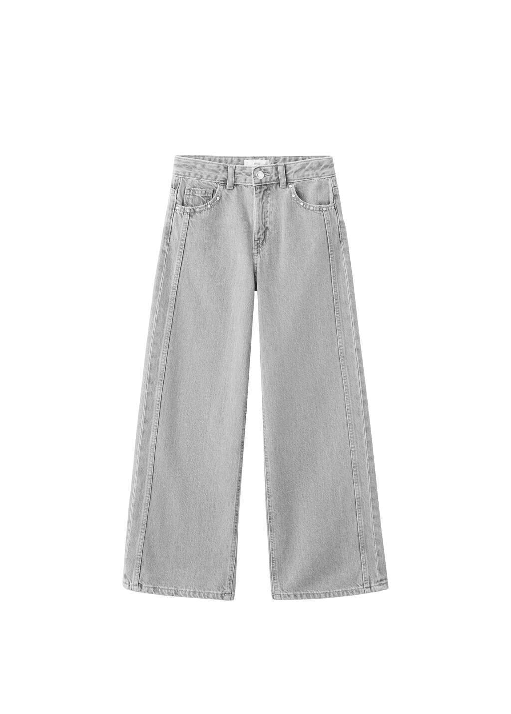 Grey Wide Leg Jeans With Studs, Kids Girls, Open Grey, large image number 5
