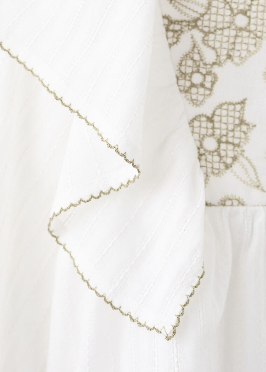 White Cotton Blouse With Floral Embroidery, Kids Girls, Natural White, medium