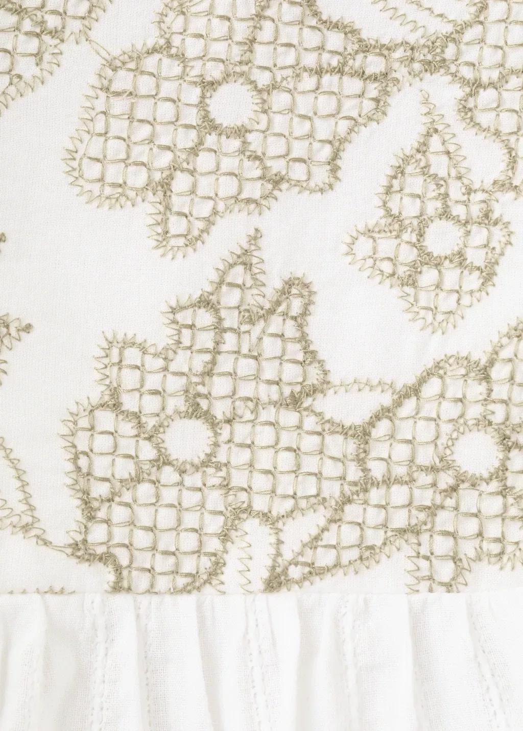 White Cotton Blouse With Floral Embroidery, Kids Girls, Natural White, large image number 4