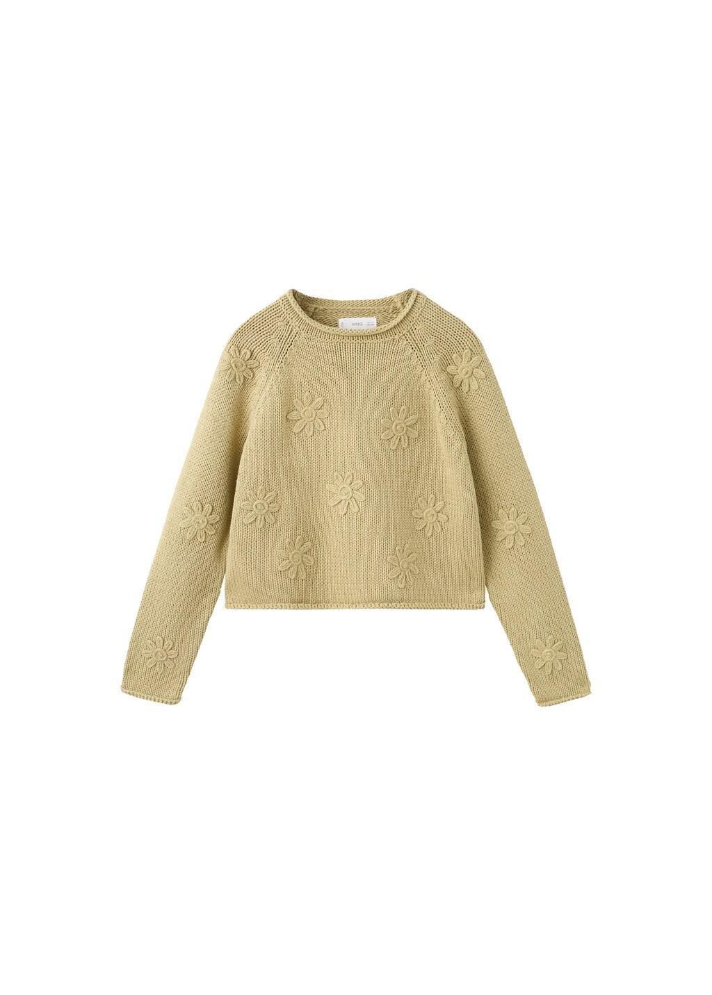 Green Flowers Knit Sweater, Kids Girls, Dark Green, large image number 5