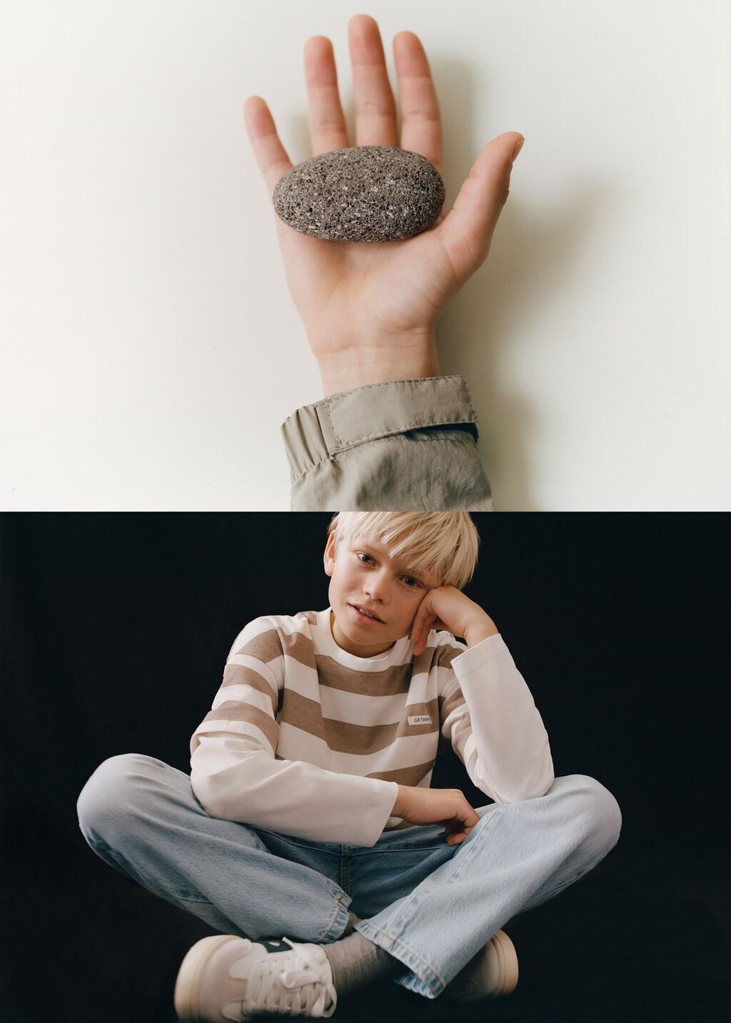 Brown Striped Cotton T-Shirt, Kids Boy, Medium Brown, large image number 0