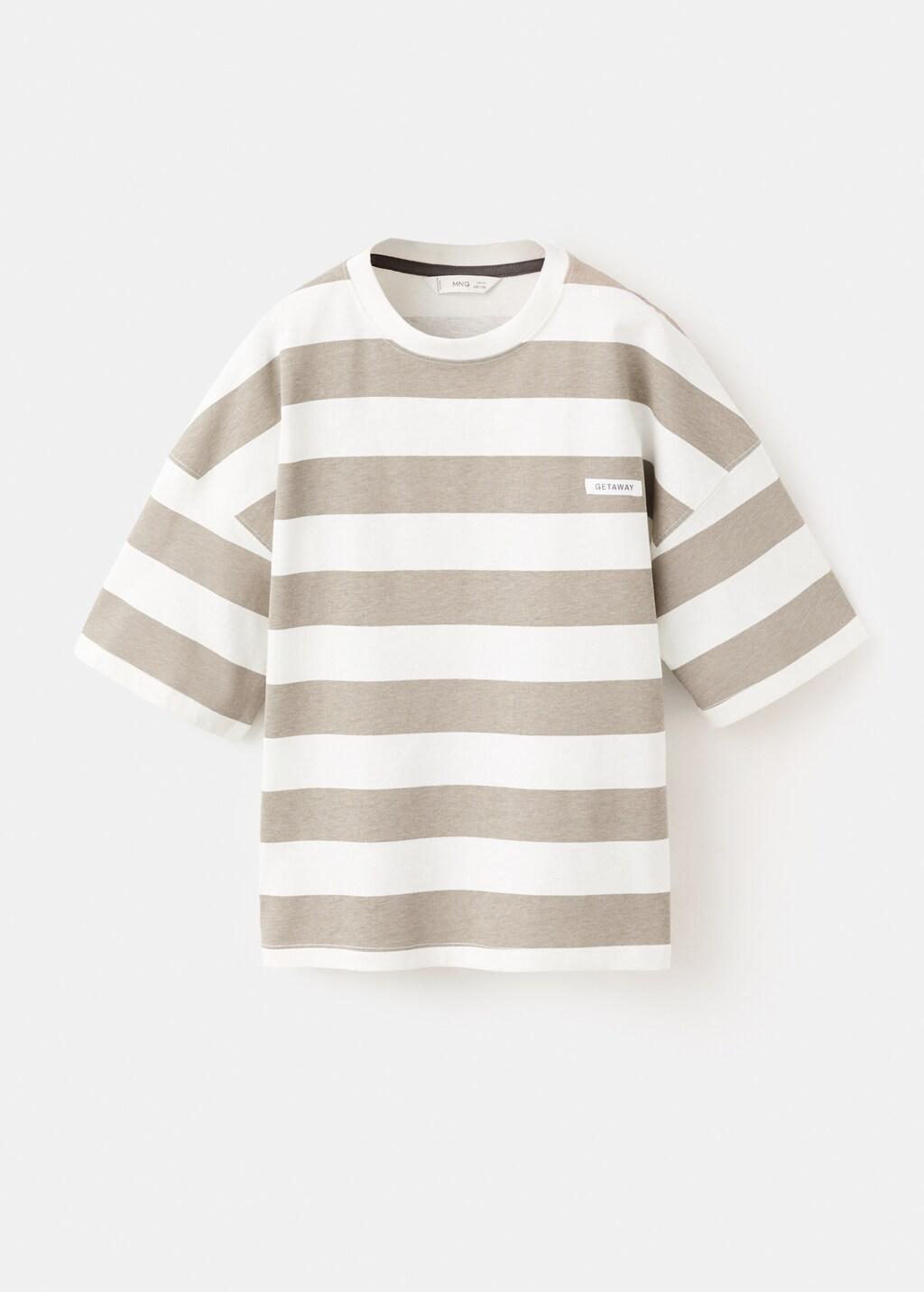 Brown Striped Cotton T-Shirt, Kids Boy, Medium Brown, large image number 1