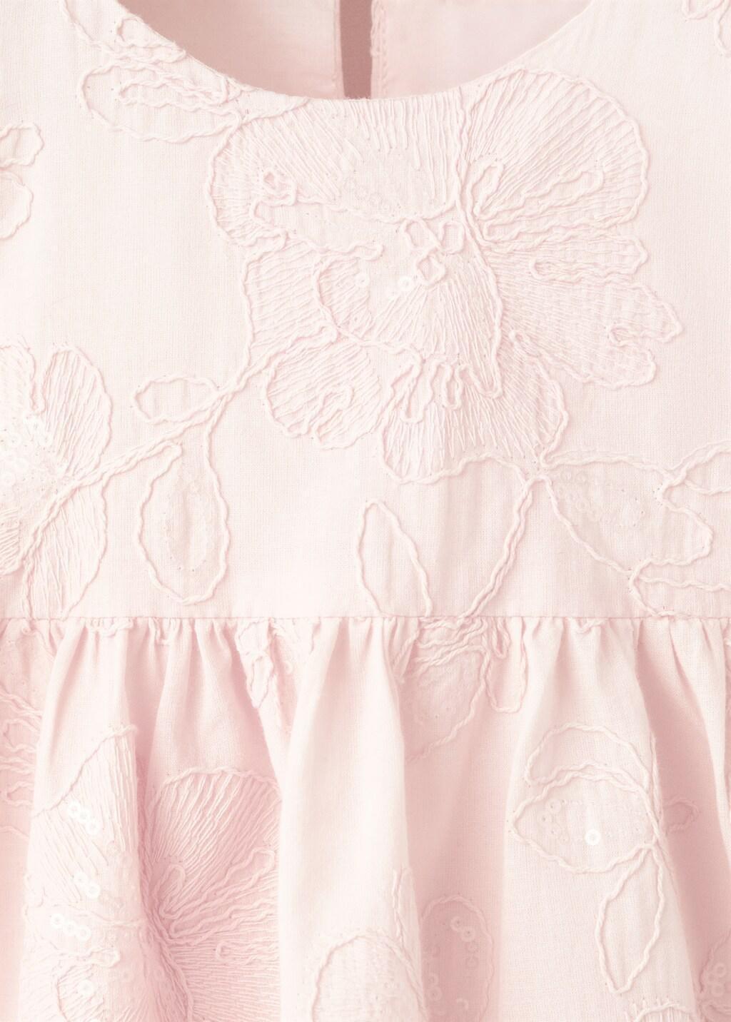 Pink Embroidered Cotton Dress With Floral Pattern, Baby Girl, Pink, large image number 4