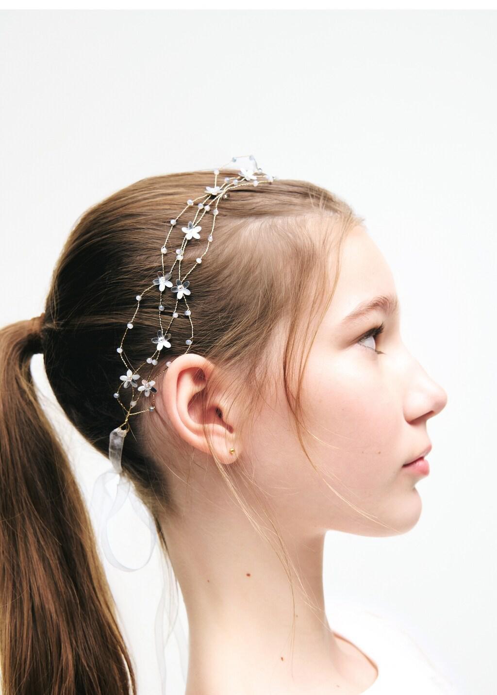Gold Floral Strass Headband, Kids Girl, Gold, large image number 2
