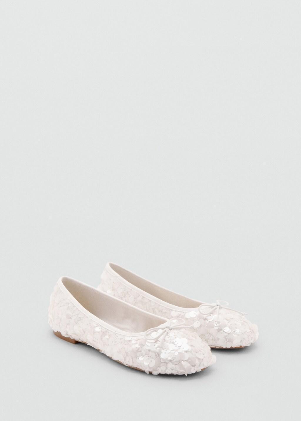 White Sequin Bow Ballet Flat, Kids Girls, White, large image number 0