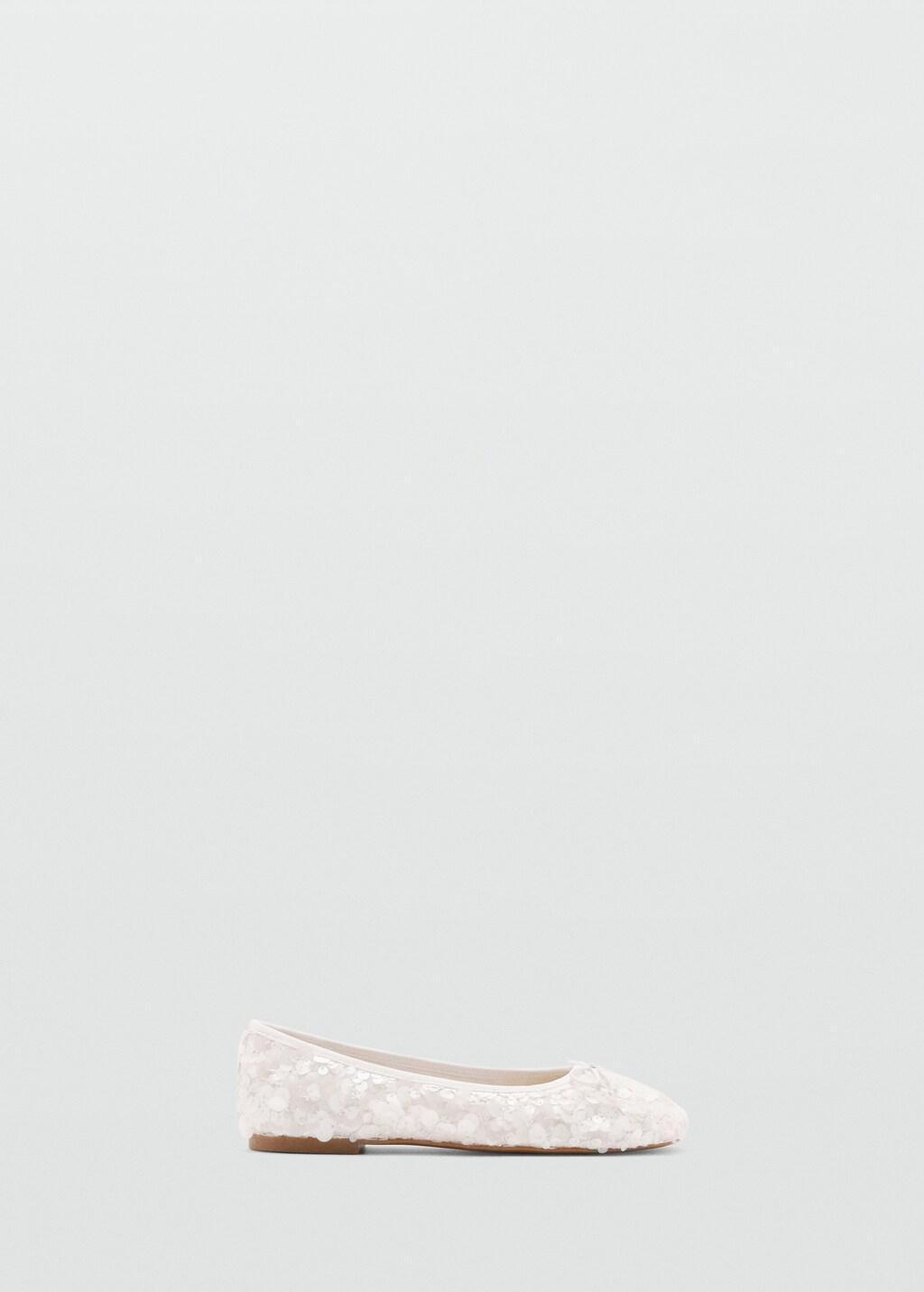 White Sequin Bow Ballet Flat, Kids Girls, White, large image number 3