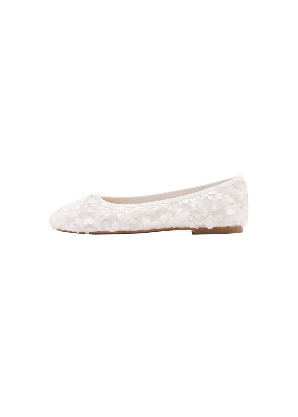 White Sequin Bow Ballet Flat, Kids Girls, White, large image number 3