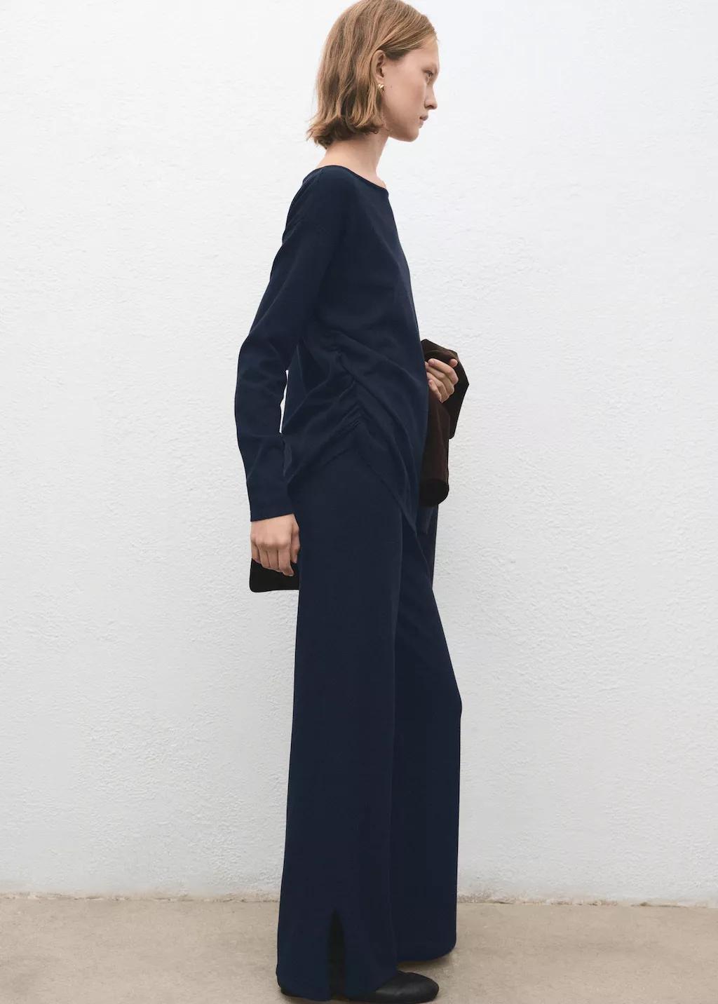 Navy Straight Knitted Trousers, 0201_56, medium