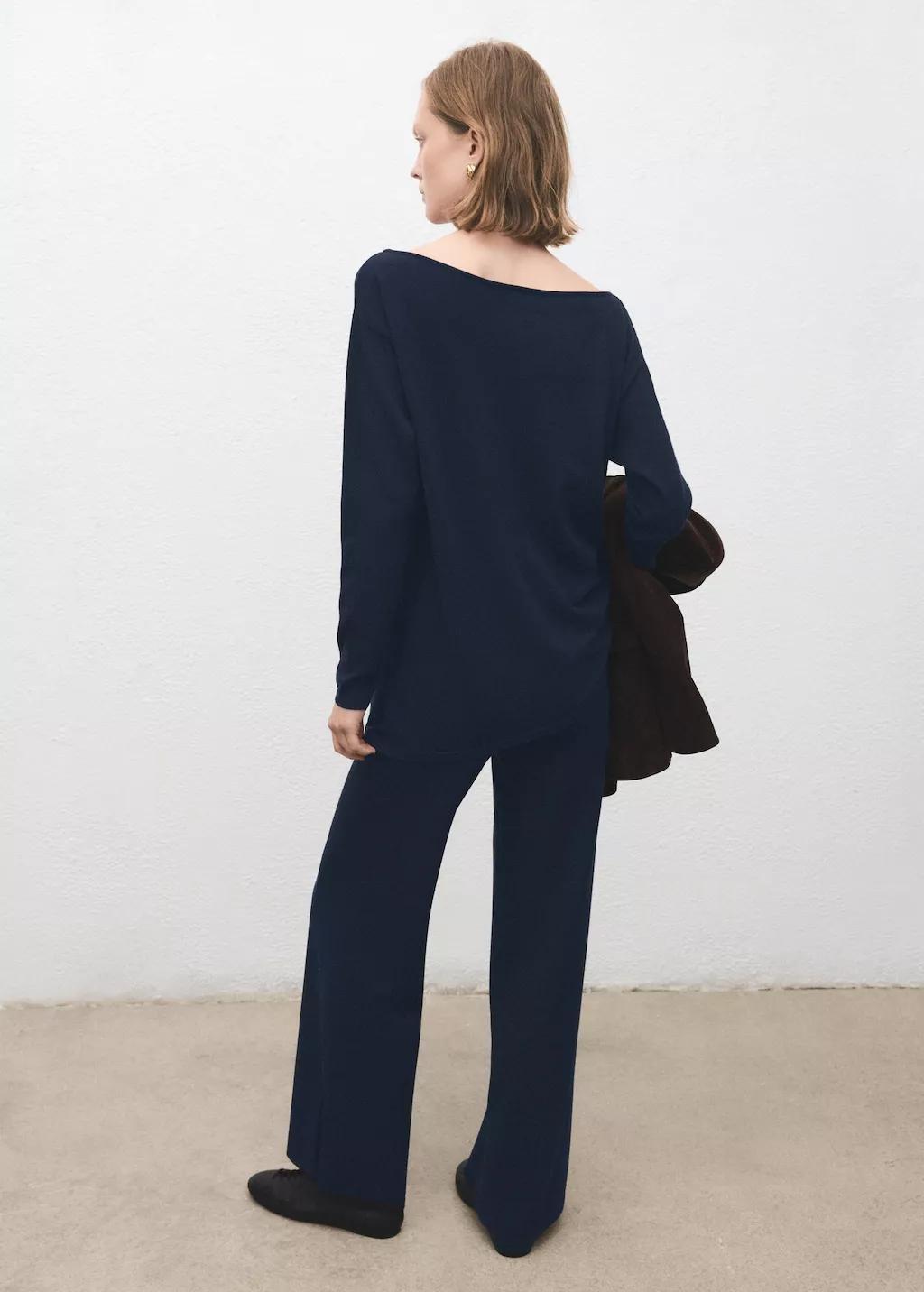 Navy Straight Knitted Trousers, 0201_56, medium