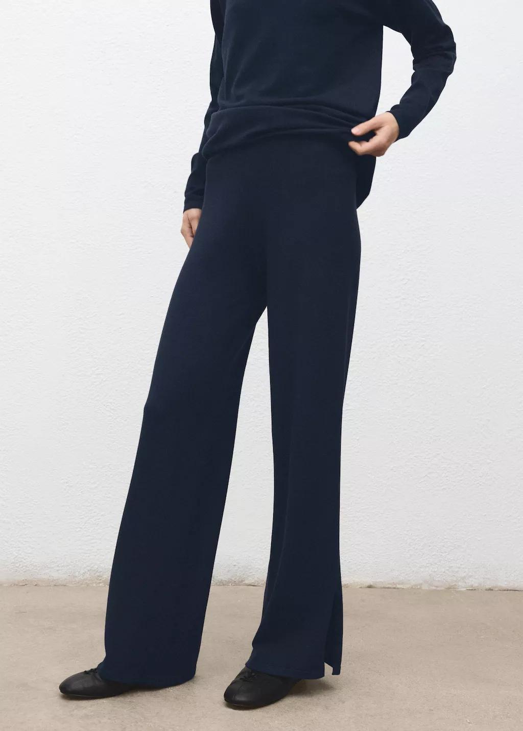 Navy Straight Knitted Trousers, 0201_56, large image number 3