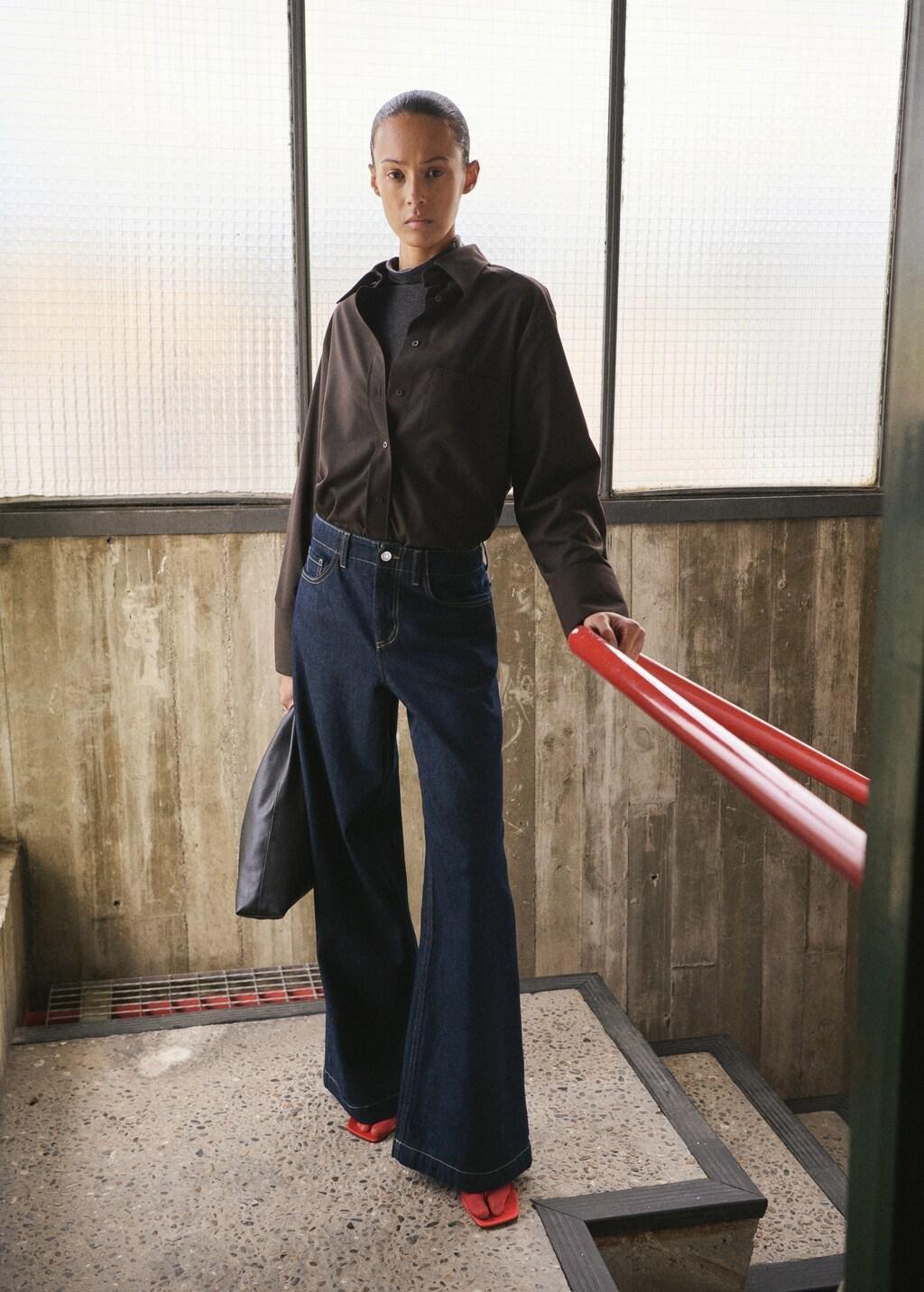 Blue Wide Leg Mid-Rise Jeans, Open Blue, large image number 0