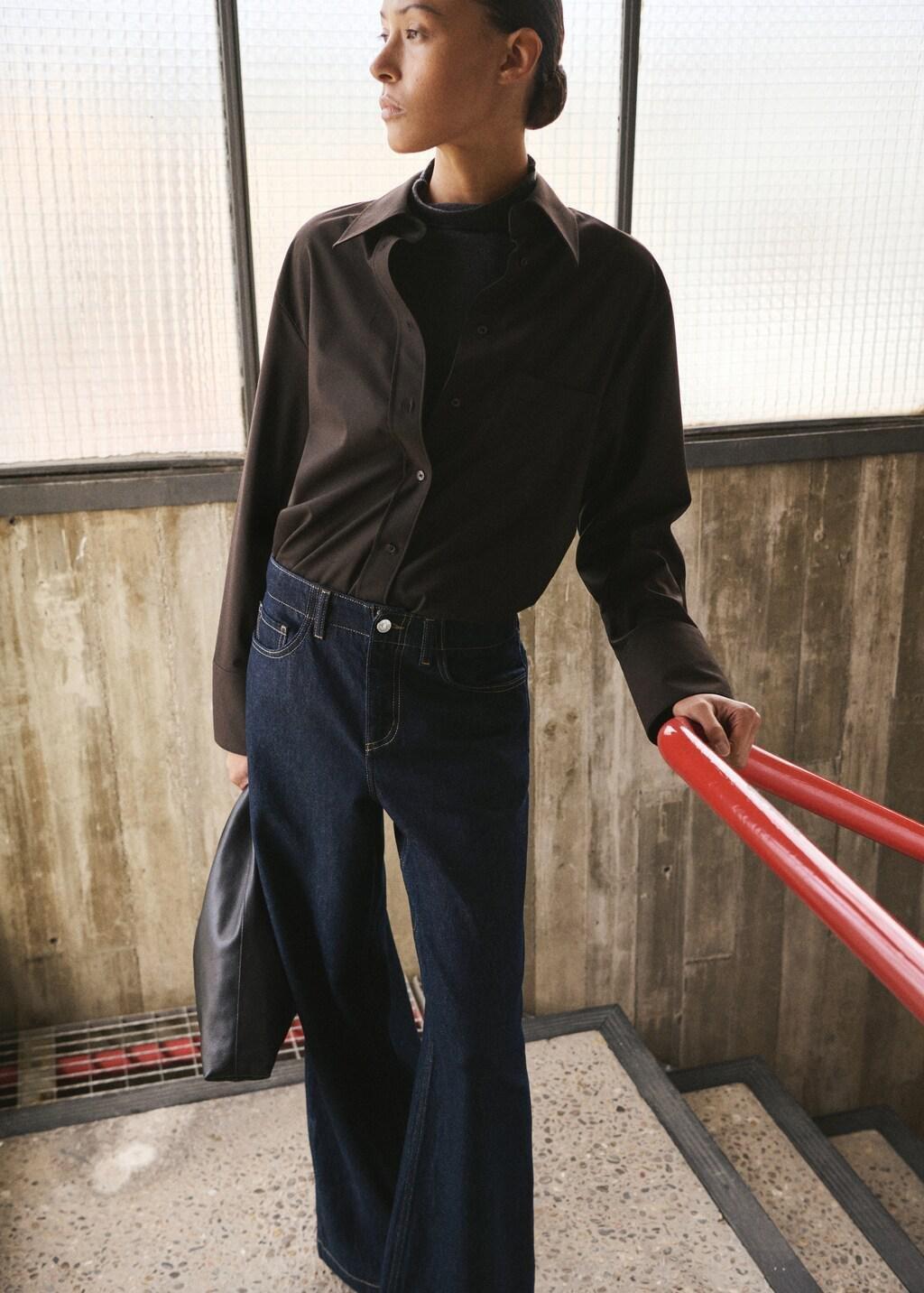 Blue Wide Leg Mid-Rise Jeans, Open Blue, large image number 4