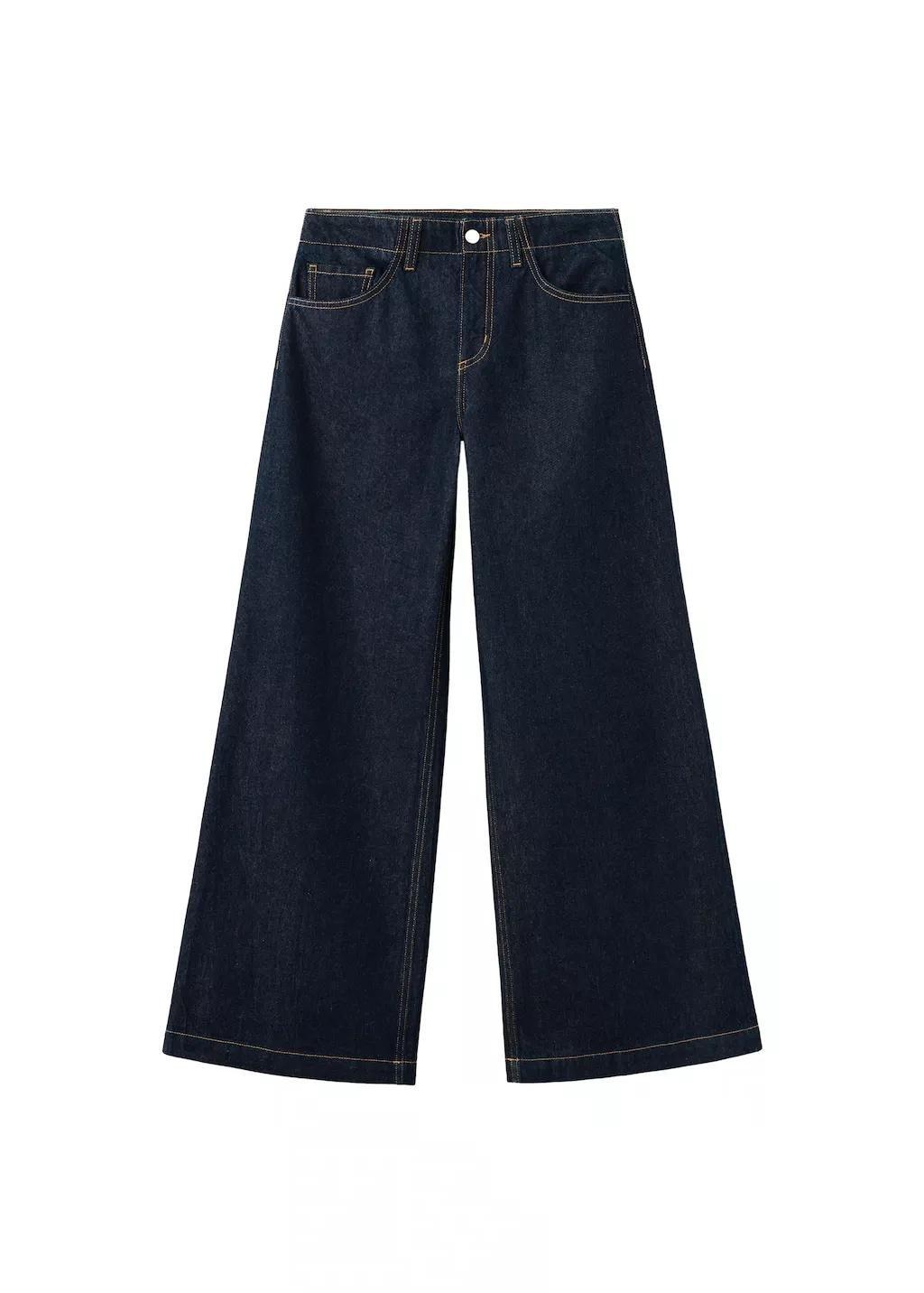 Blue Wide Leg Mid-Rise Jeans, Open Blue, large image number 6