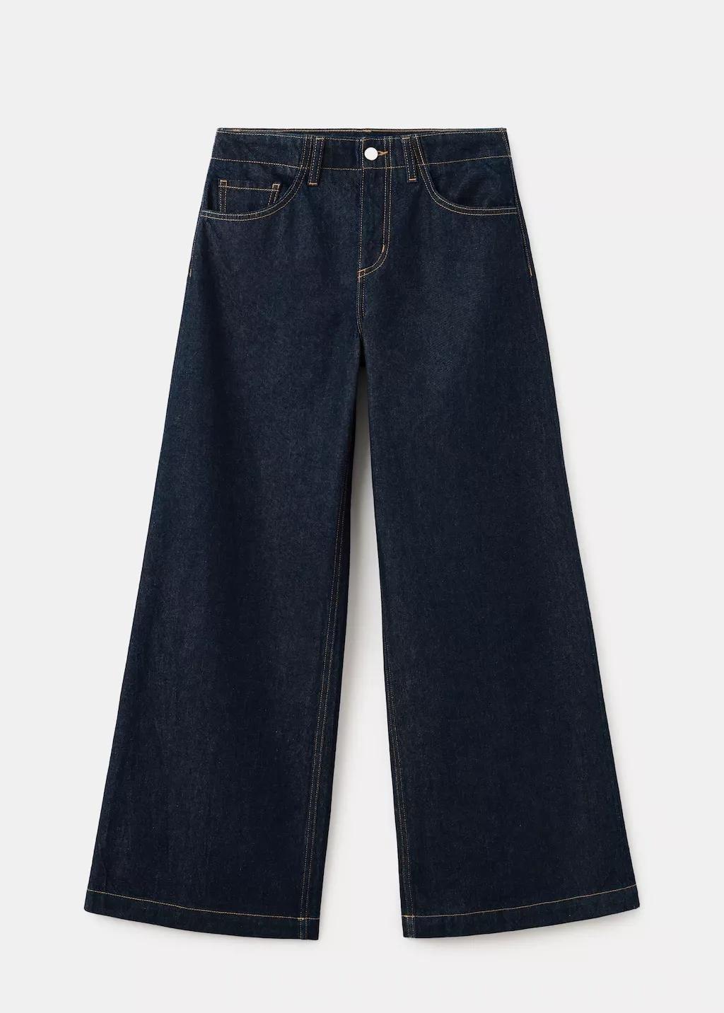 Blue Wide Leg Mid-Rise Jeans, Open Blue, large image number 7