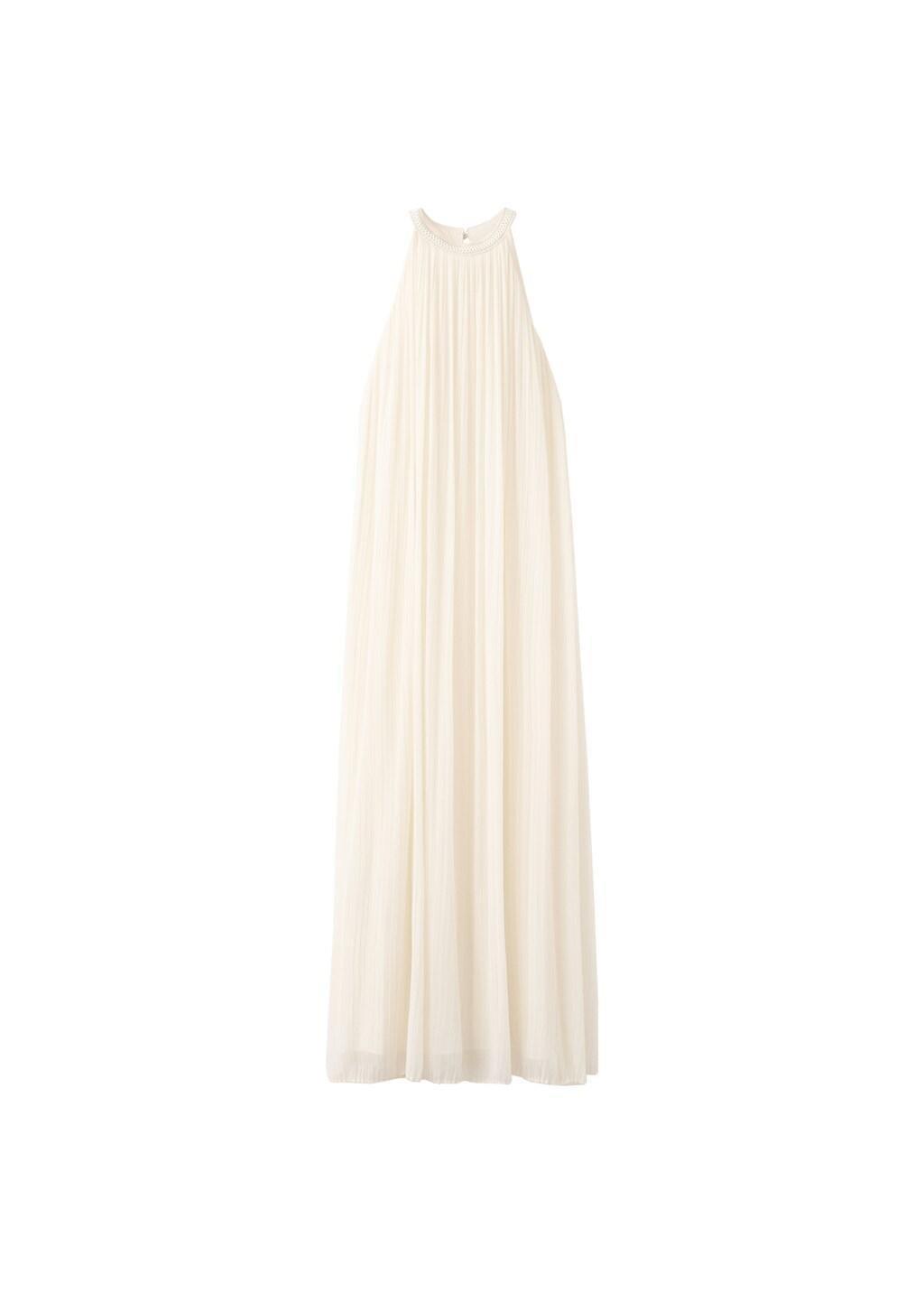 Beige Flared Halter Neck Dress, Light Beige, medium