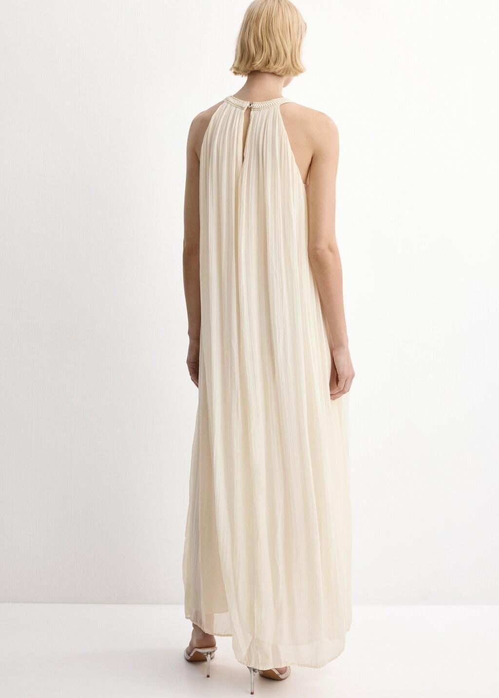 Beige Flared Halter Neck Dress, Light Beige, large image number 4