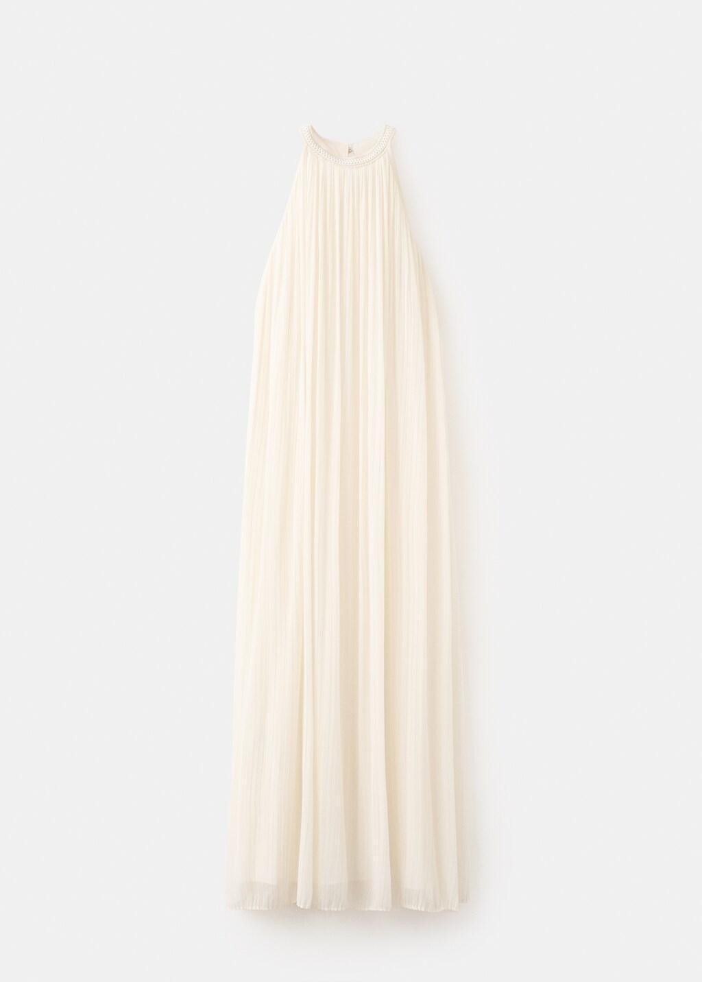 Beige Flared Halter Neck Dress, Light Beige, large image number 5