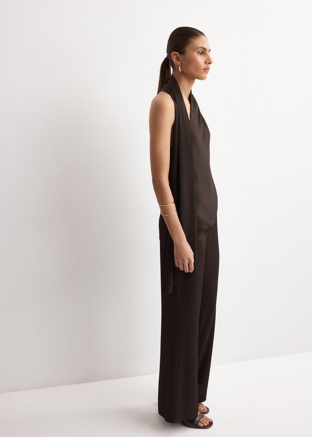 Brown Satin Straight-Fit Trousers, Dark Brown, large image number 0