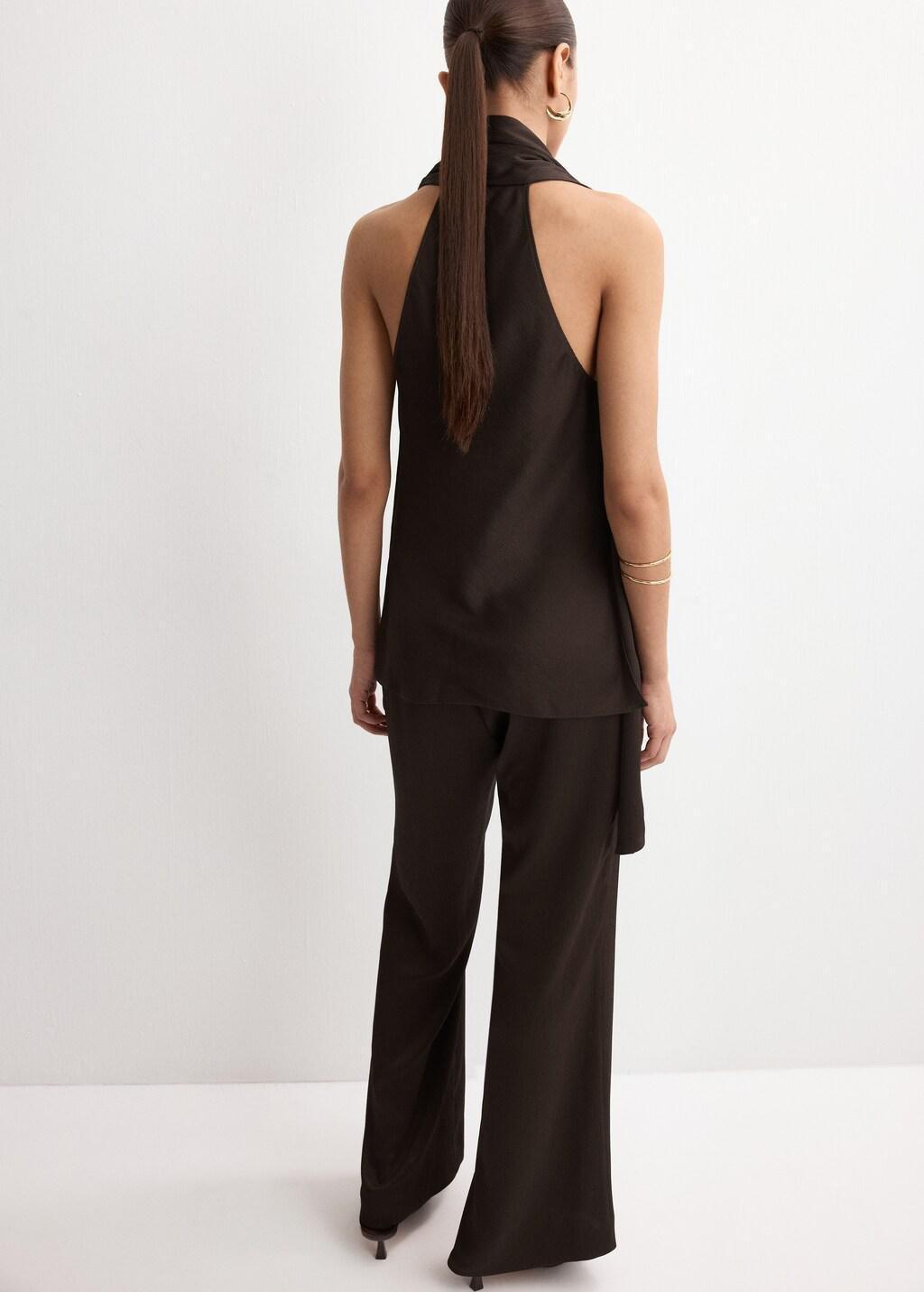 Brown Satin Straight-Fit Trousers, Dark Brown, medium