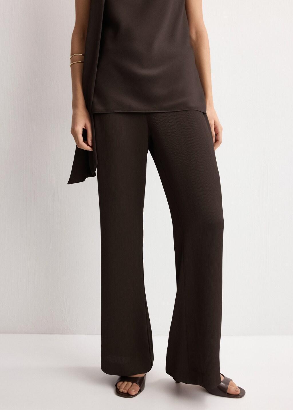 Brown Satin Straight-Fit Trousers, Dark Brown, large image number 3