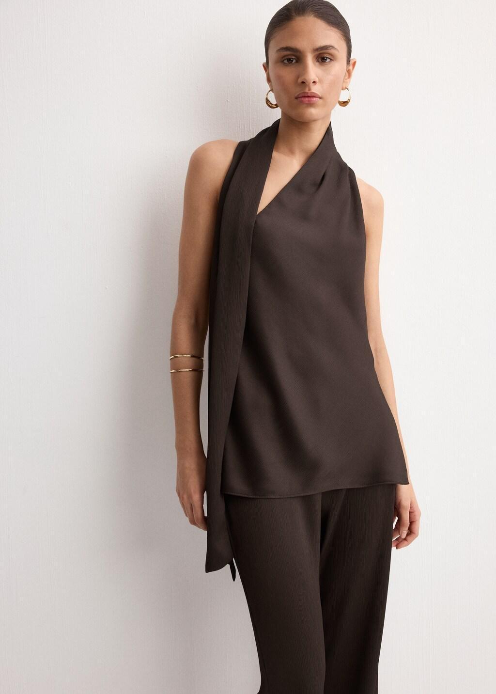 Brown Satin Straight-Fit Trousers, Dark Brown, large image number 4