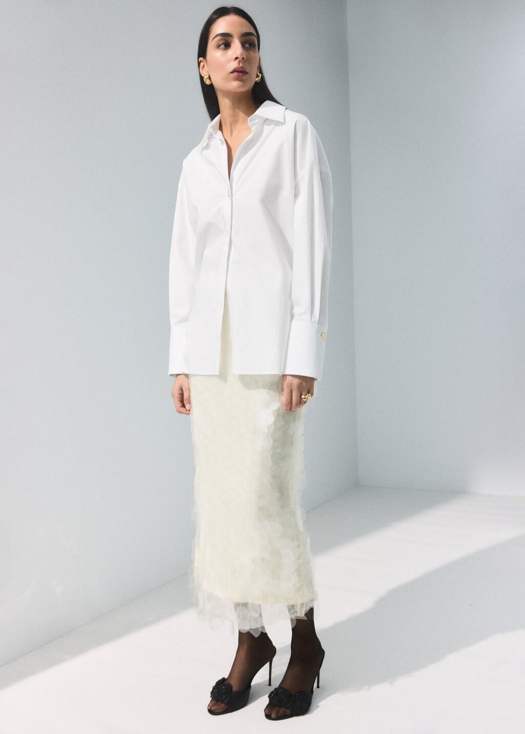 Beige Sequin Midi Skirt, Light Beige, large image number 0