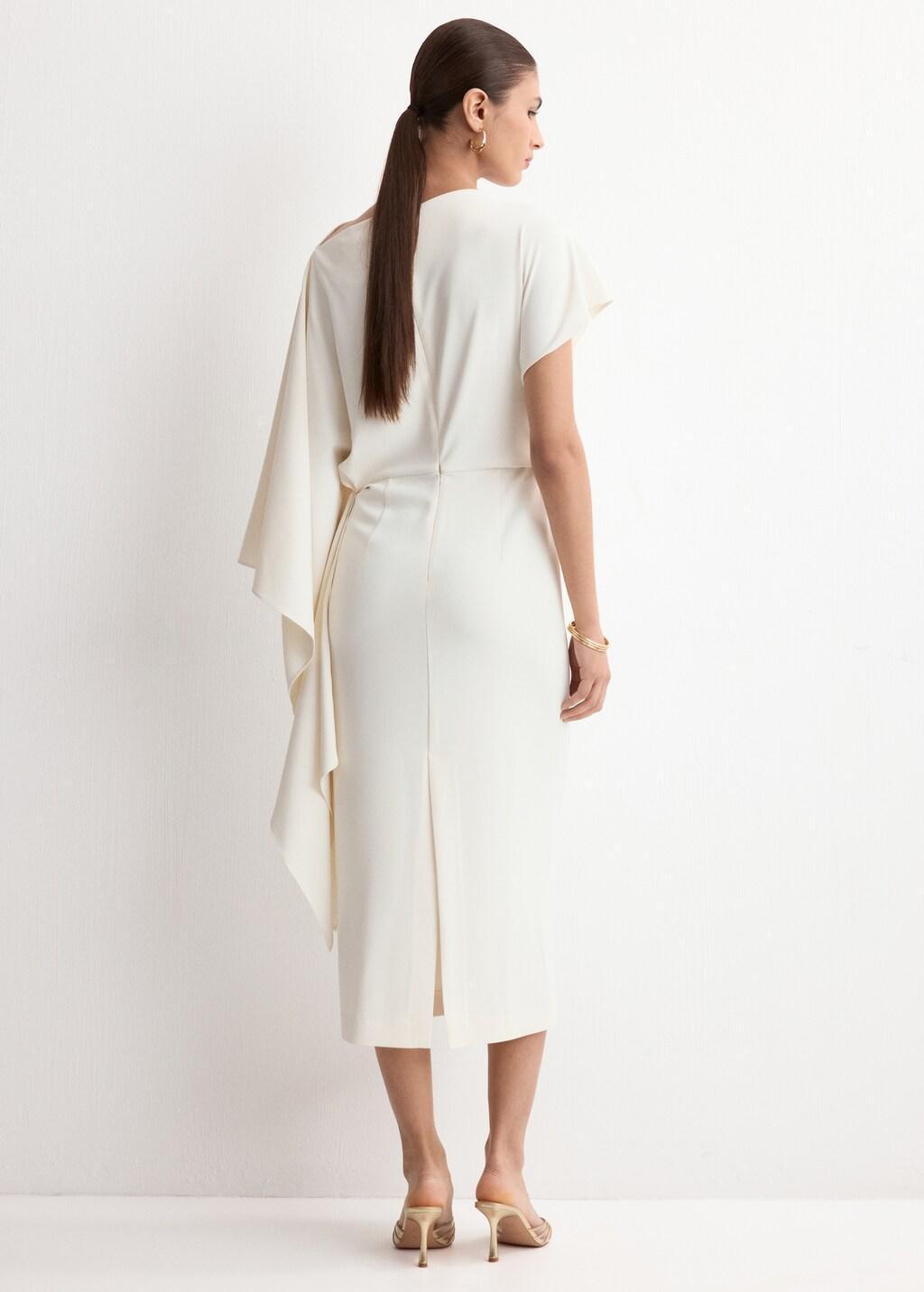 Beige A-Line Dress With Asymmetrical Neckline, Light Beige, large image number 2