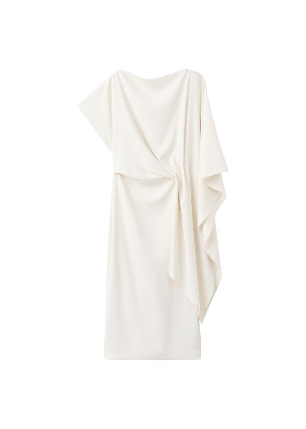 Beige A-Line Dress With Asymmetrical Neckline, Light Beige, large image number 6